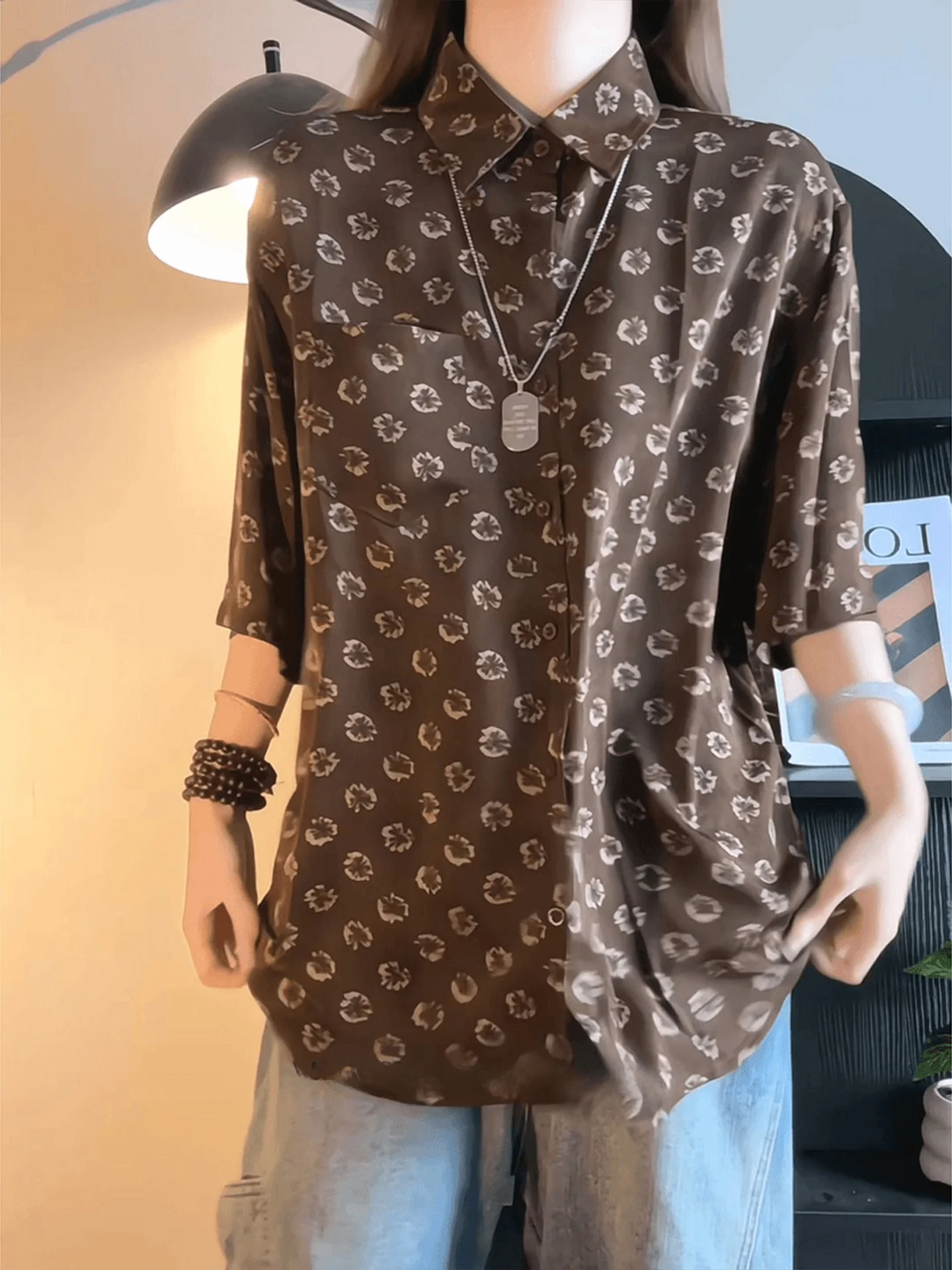 Men's Floral Print Shirt Lightweight Short Sleeve Loose Fit Summer Casual Wear Cool Sensation Half Sleeve  Neck Design