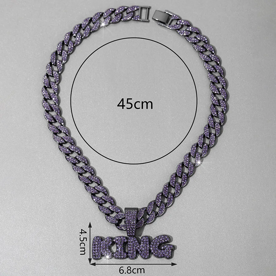 DIY accessories European and American hip hop exaggerated purple full of diamonds letter king pendant necklace cross-border men