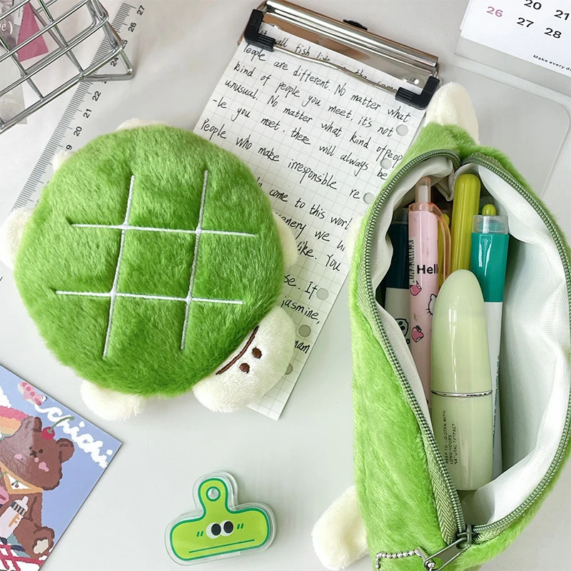 【B】Cute Turtle Plush Pencil Case Cosmetic Bag Pen Pouch Coin Purse Lipstick Earphone Bag Stationery Storage Bag School Supplies