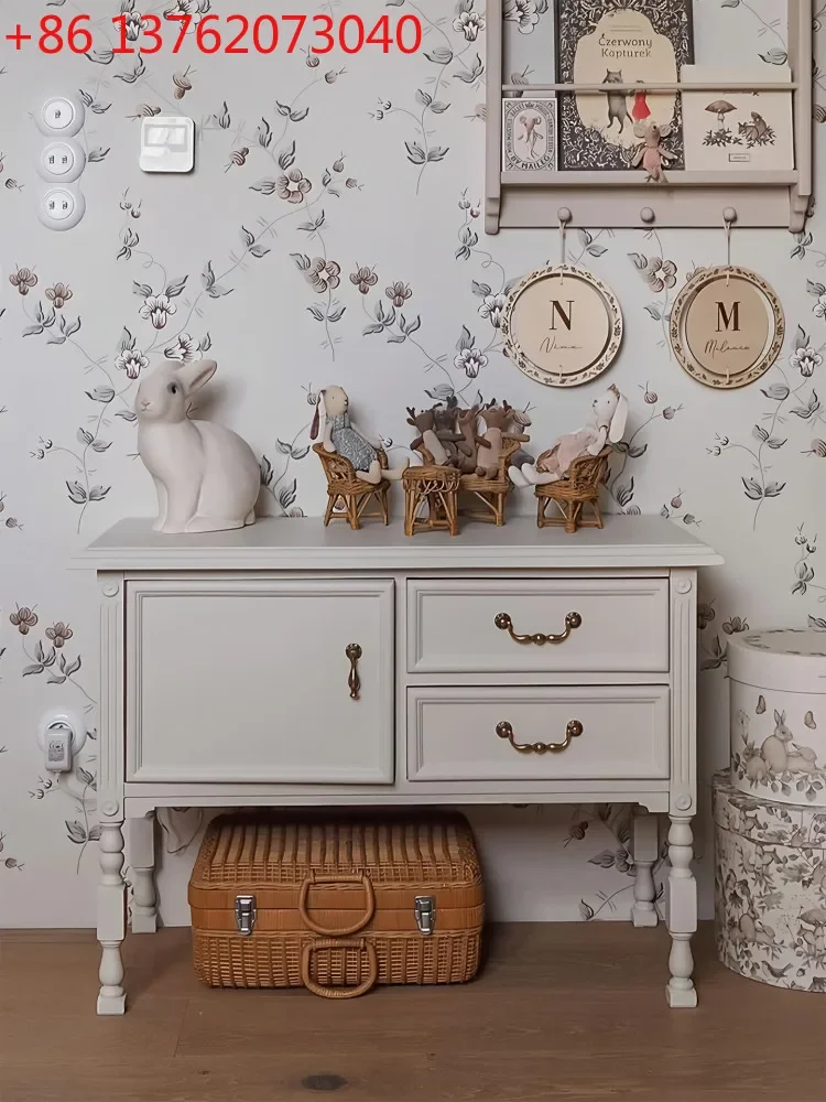 

French retro solid wood carving flower chest, children's room storage cabinet, antique small apartment cabinet