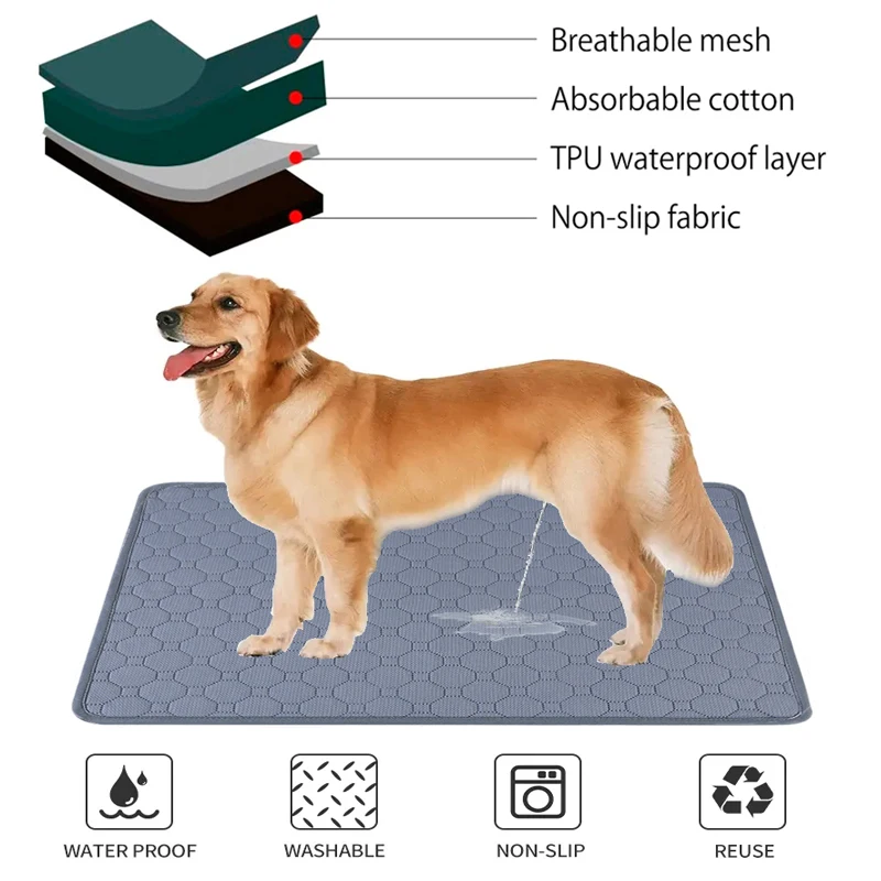 Almofada de urina para cães, absorvente, tapete para xixi de animais de estimação, cobertor reutilizável, lavável, almofada de treinamento para gatos, antiderrapante, fácil de secar, cama para cães e ...