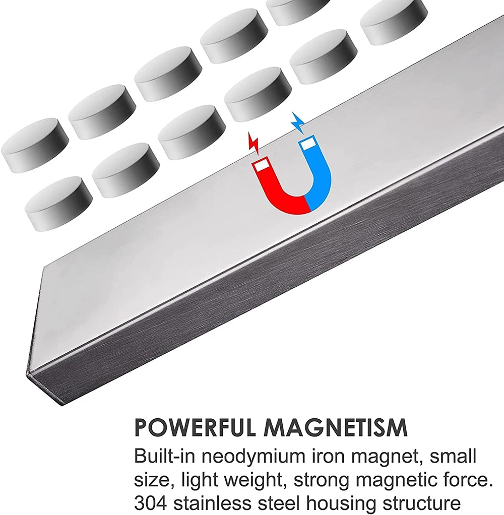 304 Stainless Steel Magnetic Knife Holder for Wall with 3M Type, Magnet Knife Strip Bar Rack for Kitchen Utensil & Tool Holder