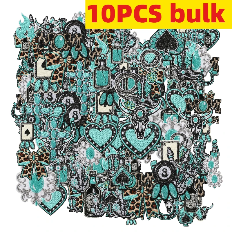 10PCS Wholesale Blue Black Denim Heavy Metal Embroidery Patch Sticker Agate Western Cross For Bag Dress DIY Decoration