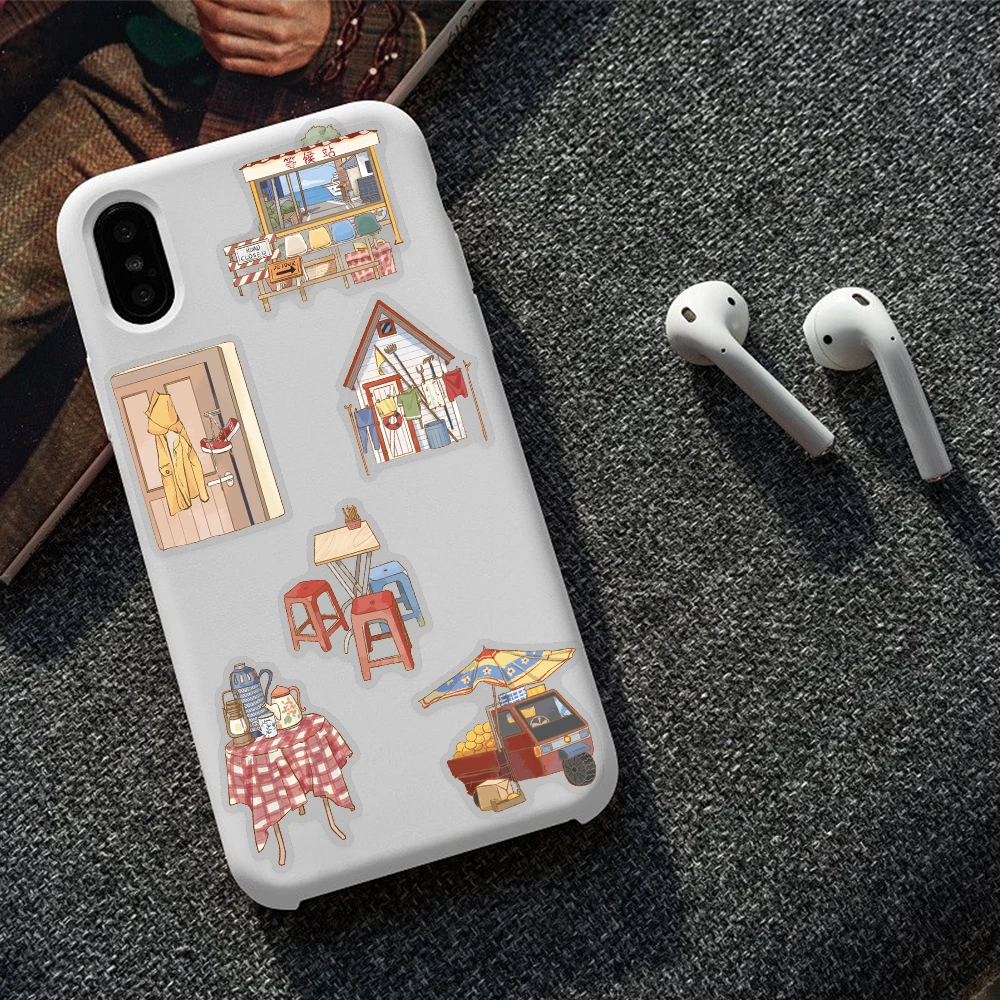 50 Stück Alley Houses transparente PET-Aufkleber für Laptop, Notebook, Koffer, Skateboard, DIY, ästhetische wasserdichte Aufkleber – Detail 13