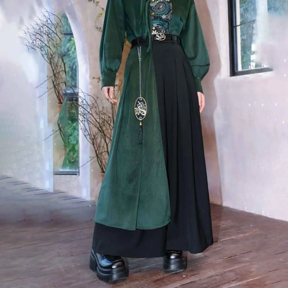 

Winter New Male Spliced ​​Wide-Leg Culottes Unisex Chinese Retro Fashion Trend High Street Loose Casual Niche Men's Bottoms 20