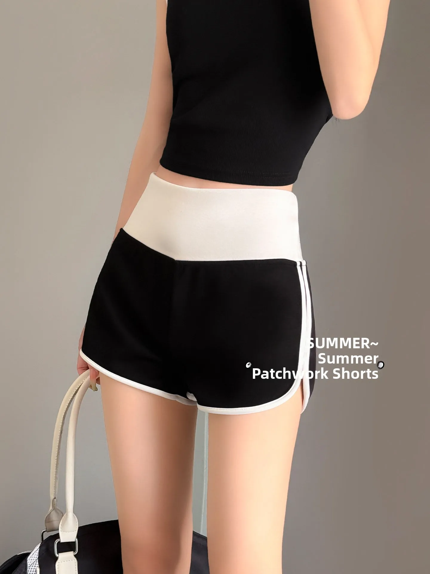 American Style Sporty Shorts Women Summer Thin Color Block Waist Fitness Yoga Slimming Hot Pants High Waist Elastic Fiber