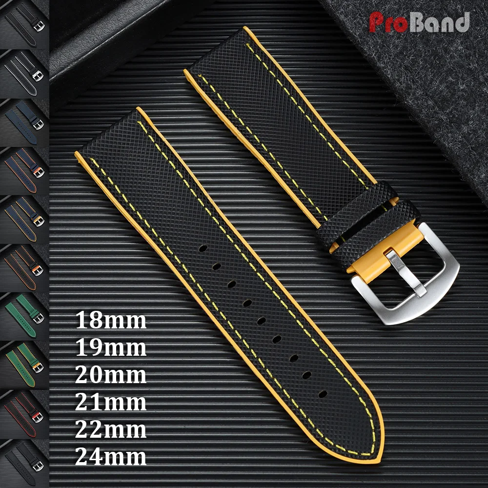 18/19/20/21/22/24mm Rubber Watch Straps Nylon Textured Silicone Bottom Watch Band Universal Bracelet Orange Yellow Accessories