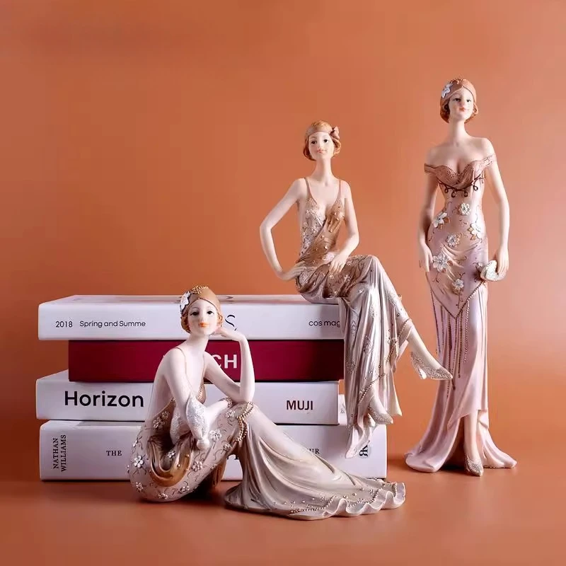 

European Girl Beauty Character Resin Ornaments Home Livingroom Wine Cabinet Figurines Decoration Crafts Wedding Birthday Gifts