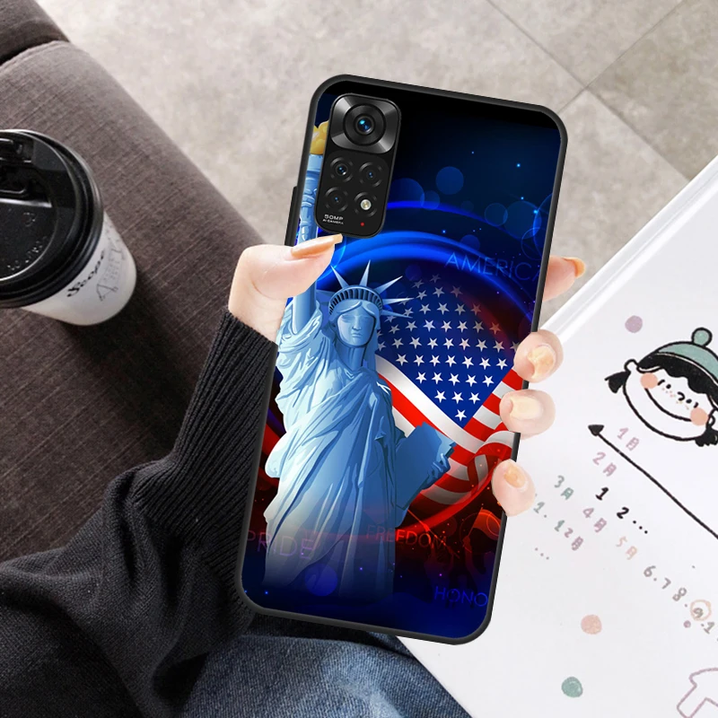 America Flag Statue of Liberty Case For Xiaomi Redmi Note 11 10 9 8 12 Pro 10S 11S 12S Cover For Redmi 9 10 10A 9C 10C 12C