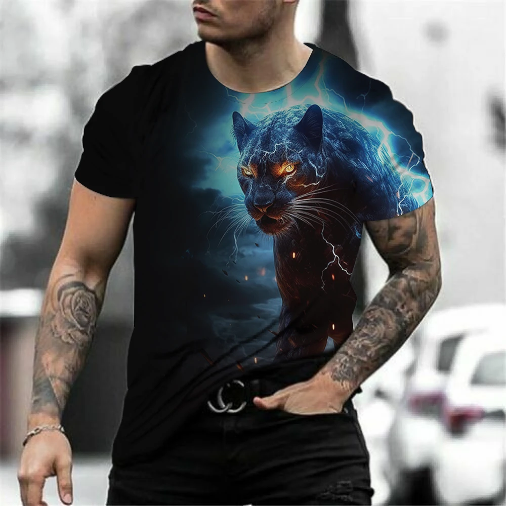 Animal T-Shirt Men 3D Leopard Printed Short Sleeve Tops Fashion Street Hip Hop T Shirt Oversized Tee Shirt Men Summer Clothing