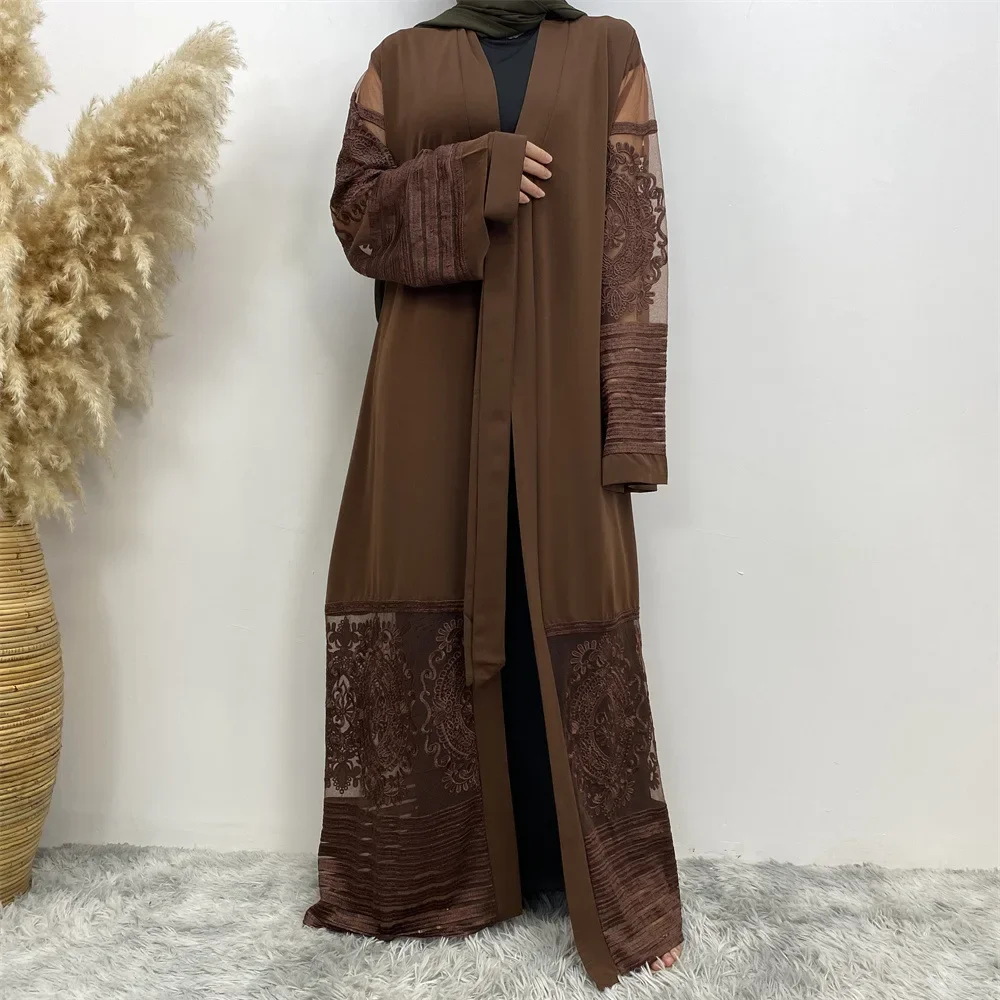 Embroidered Mesh Gauze Dubai Abaya Dress  India Turkey Muslim Abaya Dresses Women Wedding Party Dresses Cardigan Women's Abaya
