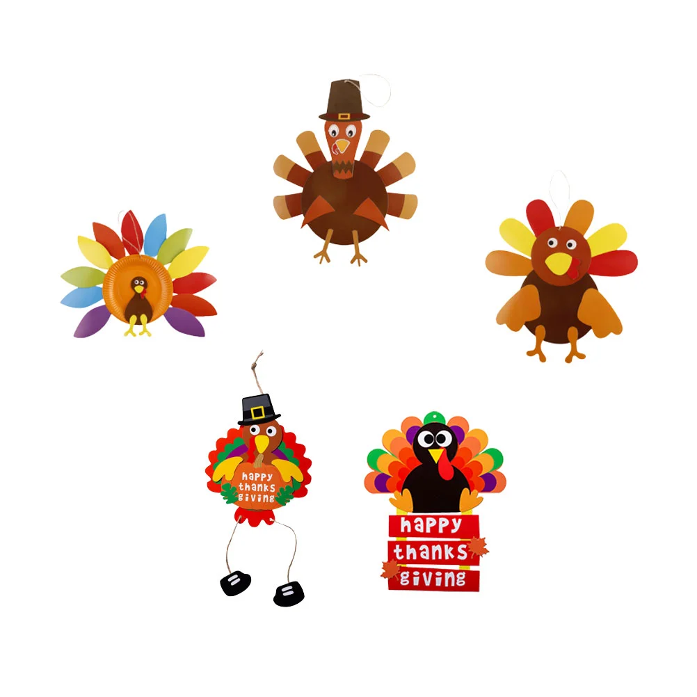 5 Pcs DIY Creative Thanksgiving Turkey Pendant Set Door Hanging Sign Turkey Wall Hanging Porch Yard Door Decorative Party