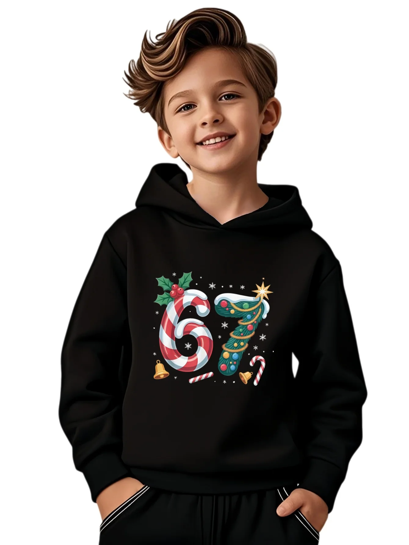 كاندي الزنجبيل 67 طباعة هوديس متعة صبي فتاة طويلة الأكمام ستة سبعة عيد الميلاد هودي جولة الرقبة هدايا حفلة عيد الميلاد الاطفال هوديي #1