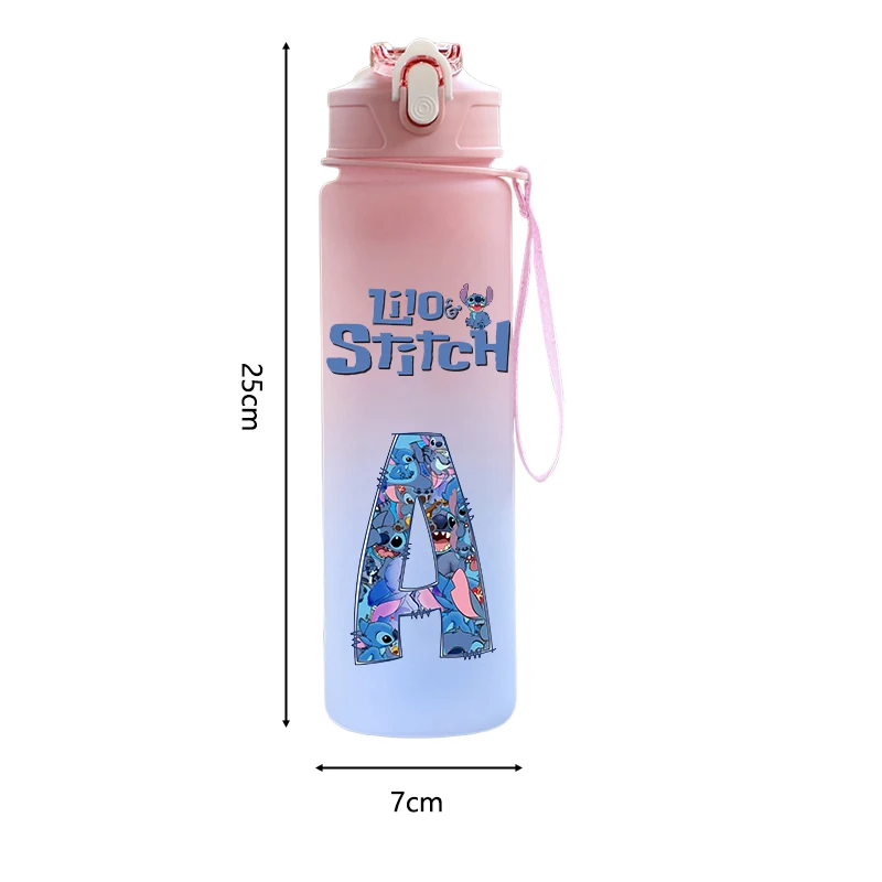 750ML Lilo Stitch Letter A-Z Printed Water Bottle Large Capacity Drinking Portable Anime Outdoor Sport Water Cup Children Gift