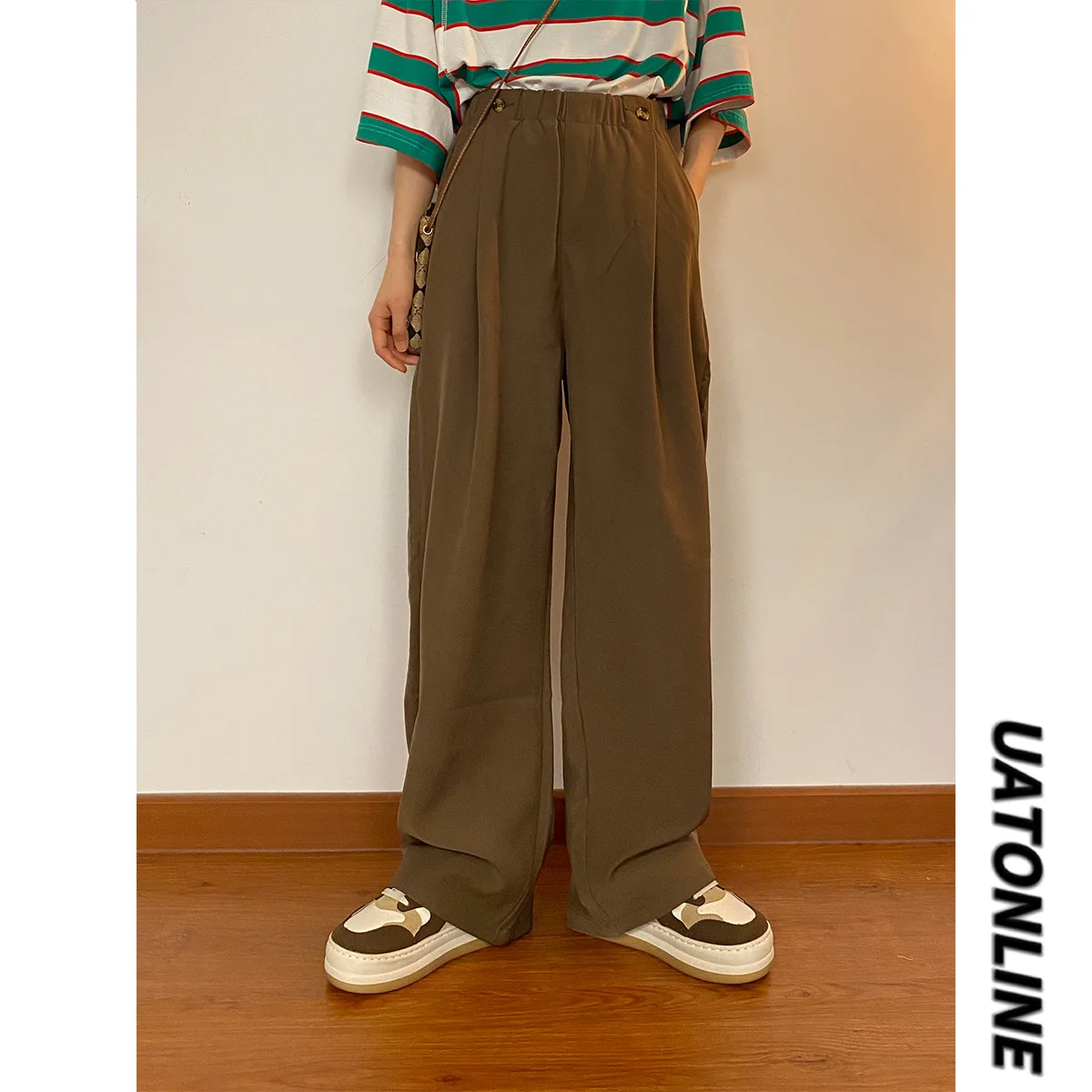 

BUNA2025 Summer New American Retro Hong Kong Sle Loose Japanese Vintage Straight Leg Pants Coffee Color Western Pants