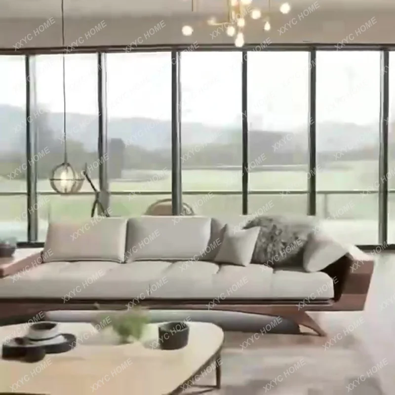 Minimalist New Solid Wood Simple Sofa Living Room Villa Hotel High-end Straight Row