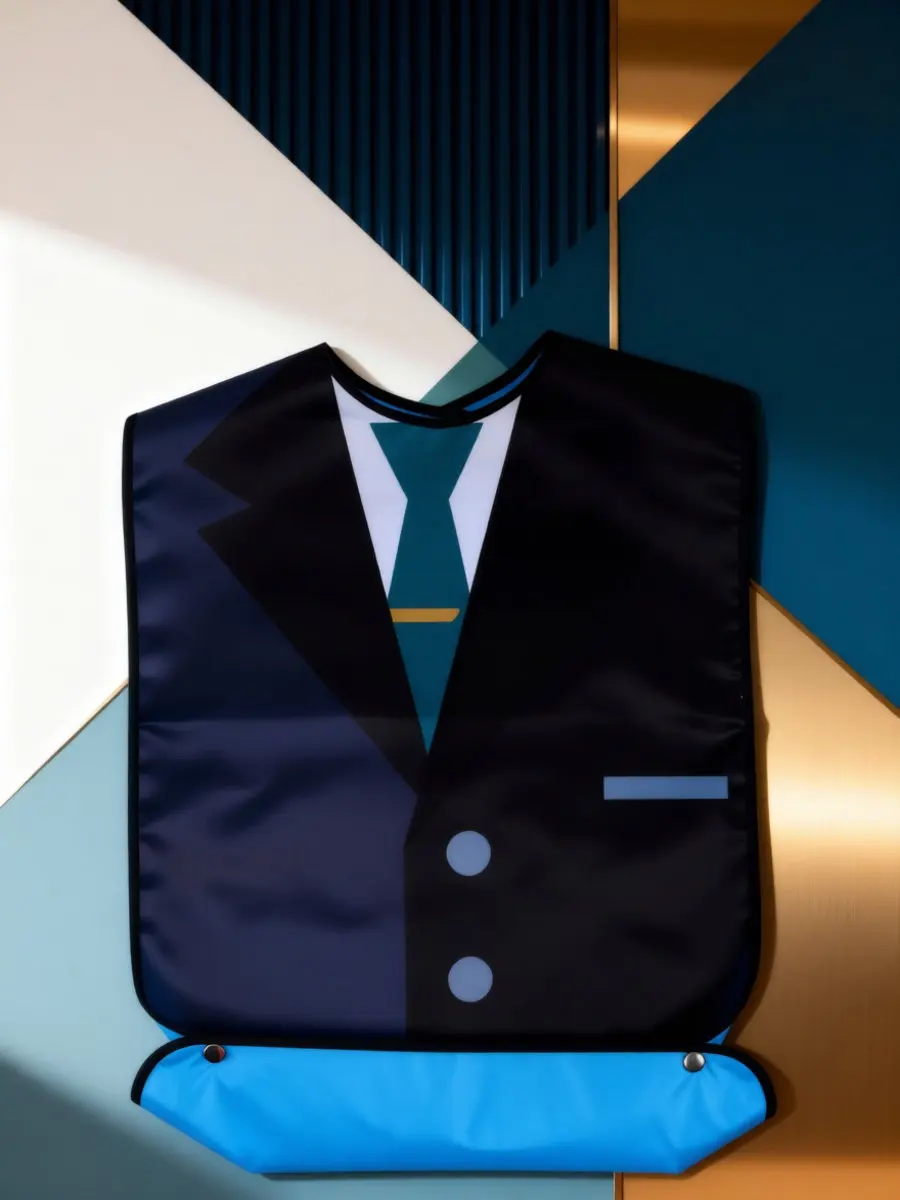Long Suit Pattern Adult Bib Men Clothing Protector Snap Buckle Easy Wear Senior Men Bib Reusable Eating Burp Cloth