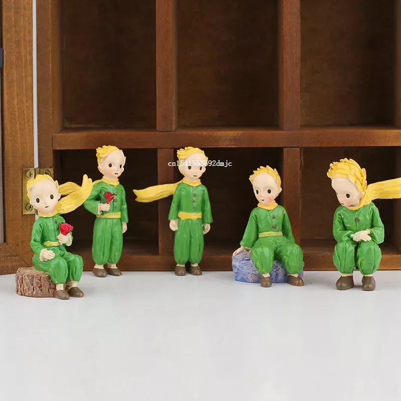 Little Prince Figures Resin Statue Rose Children Kid Christmas Gift Miniatures Bonsai Moss Terrarium Decor Fairy Boy Art Cartoon