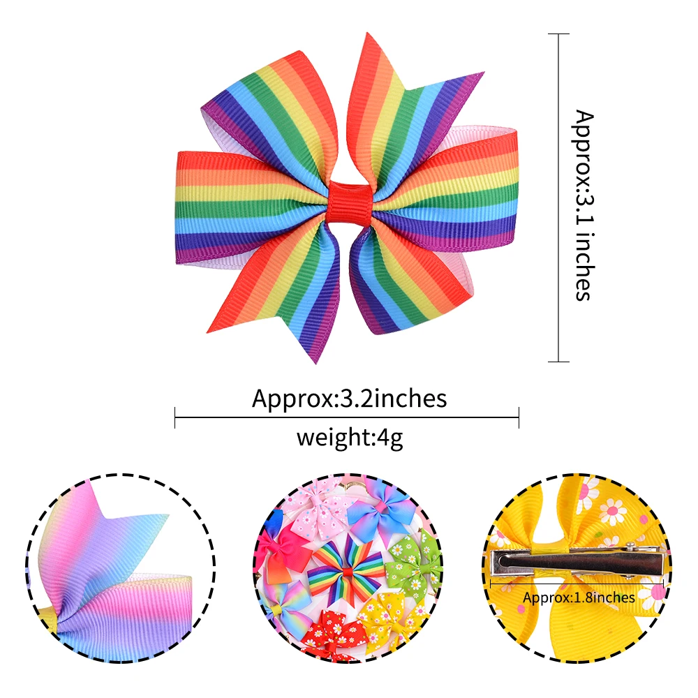 3.2 Inches Grosgrain Ribbon Boutique Gradient Color Hair Bows With Clip for Girl Kids Handmade Pinwheel Rainbows Bow Accessories