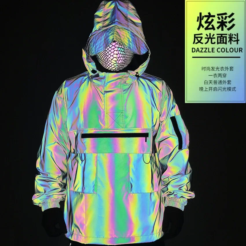 

2024 Men's Colorful Reflective Tooling Jacket Autumn Night Vision Mechanical Style Half Zipper Shell Jacket