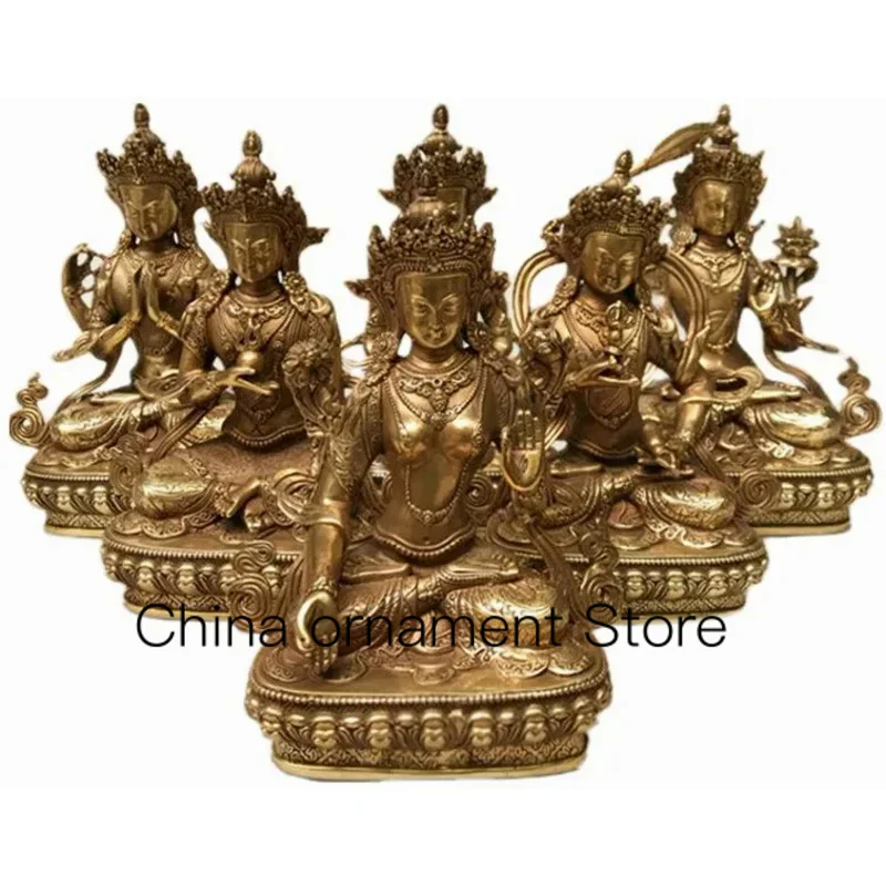 

21CM Copper Statue Medicine Master Buddha Yellow God Wealth Green Tara Vajrasattva Great White Umbrella Cover Sun Tathaga