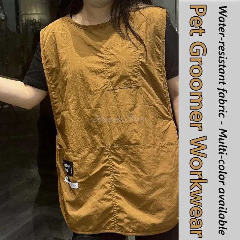 

2025 Fashion Vest Apron Workwear Barber Shop Work Clothes Waterproof Anti Static Gown Uniform Hairdressing Pet Grooming Smock