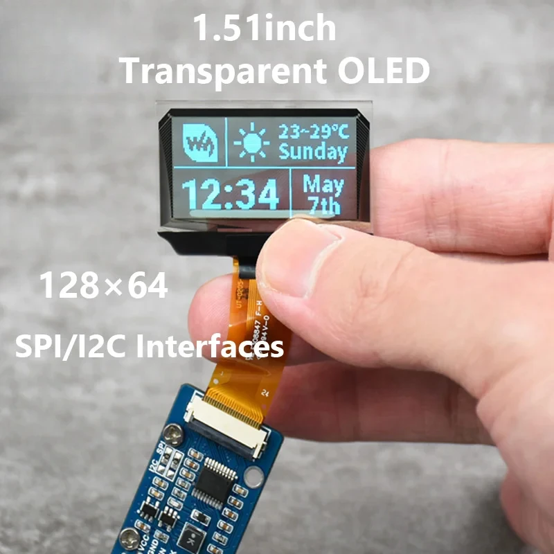 

1.51inch-Transparent Raspberry Pi 1.51 inch transparent OLED Blue display Module 128×64 SPI/I2C interface also for Arduino STM32