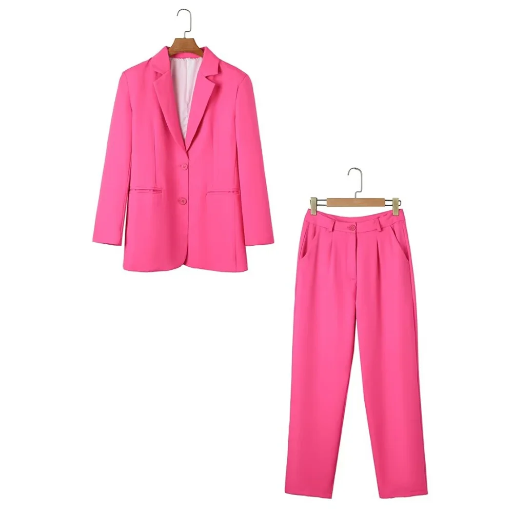 Taop&Za autumn new women's fashion commuting collar long sleeved single breasted suit jacket solid color suit pants set