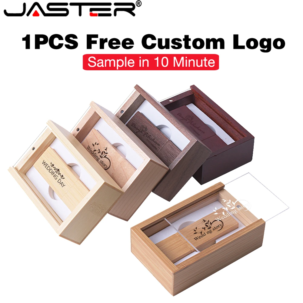 

JASTER Бесплатный индивидуальный логотип USB-флешка 128 ГБ Push Pull Box Memory Stick 64 ГБ Свадебный подарок Pen Drive 32 ГБ Деревянная USB-накопитель 16 ГБ