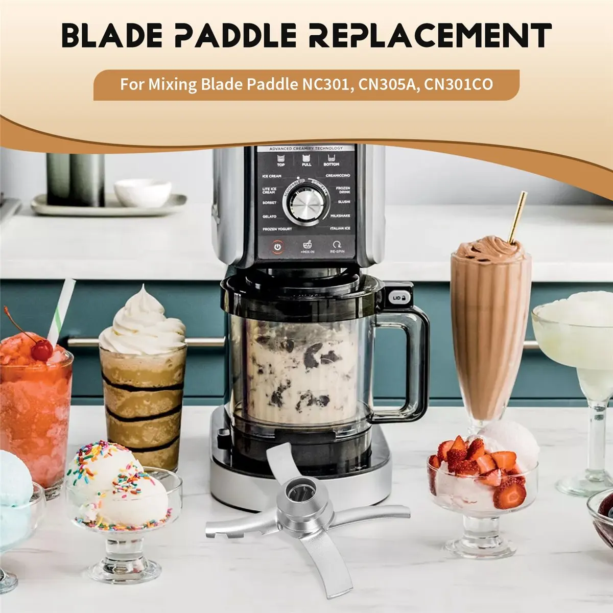 شفرة مجداف بديلة T33C لصانعي الآيس كريم من سلسلة Creami NC300، مجداف شفرة الخلط NC301، CN305A، CN301CO #5