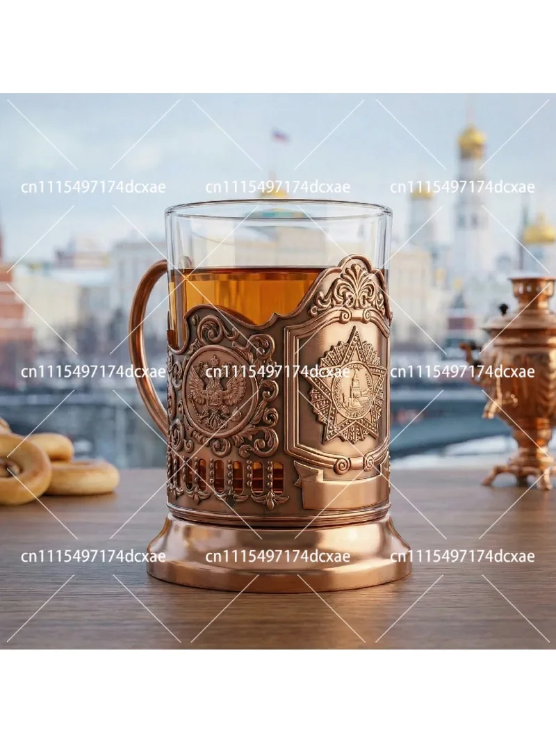 Russian Traditional Tea Cup Glass with Metal Holder, Nostalgic Black Tea Glass for Hot Drinks, Classic Russian Samovar Cup