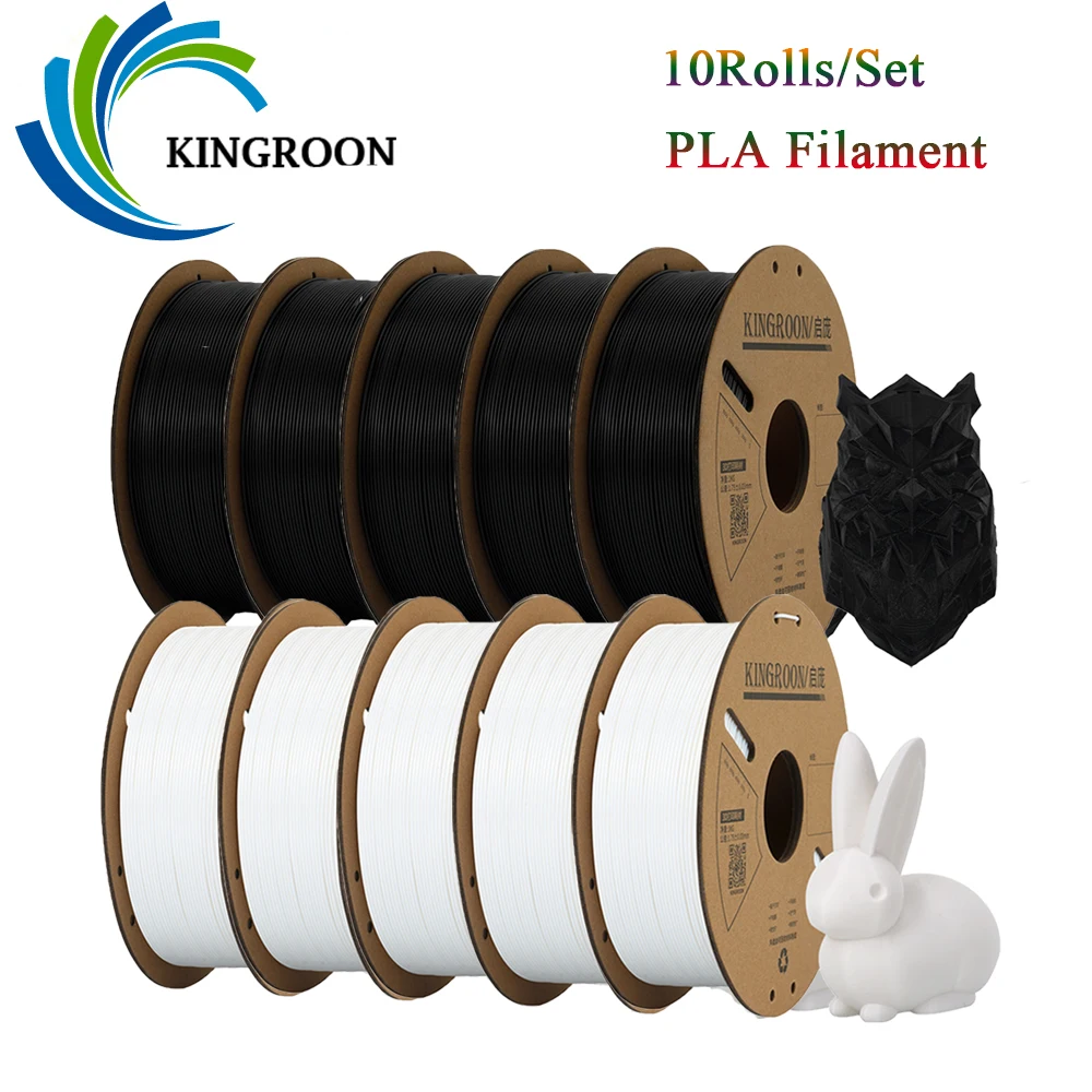 KINGROON PLA 필라멘트, 3D 프린터 필라멘트, 5/10 롤, 3D 인쇄 플라스틱 재료 100%, 버블 없음, FDM 3D 프린터 MIX, 1.75mm 