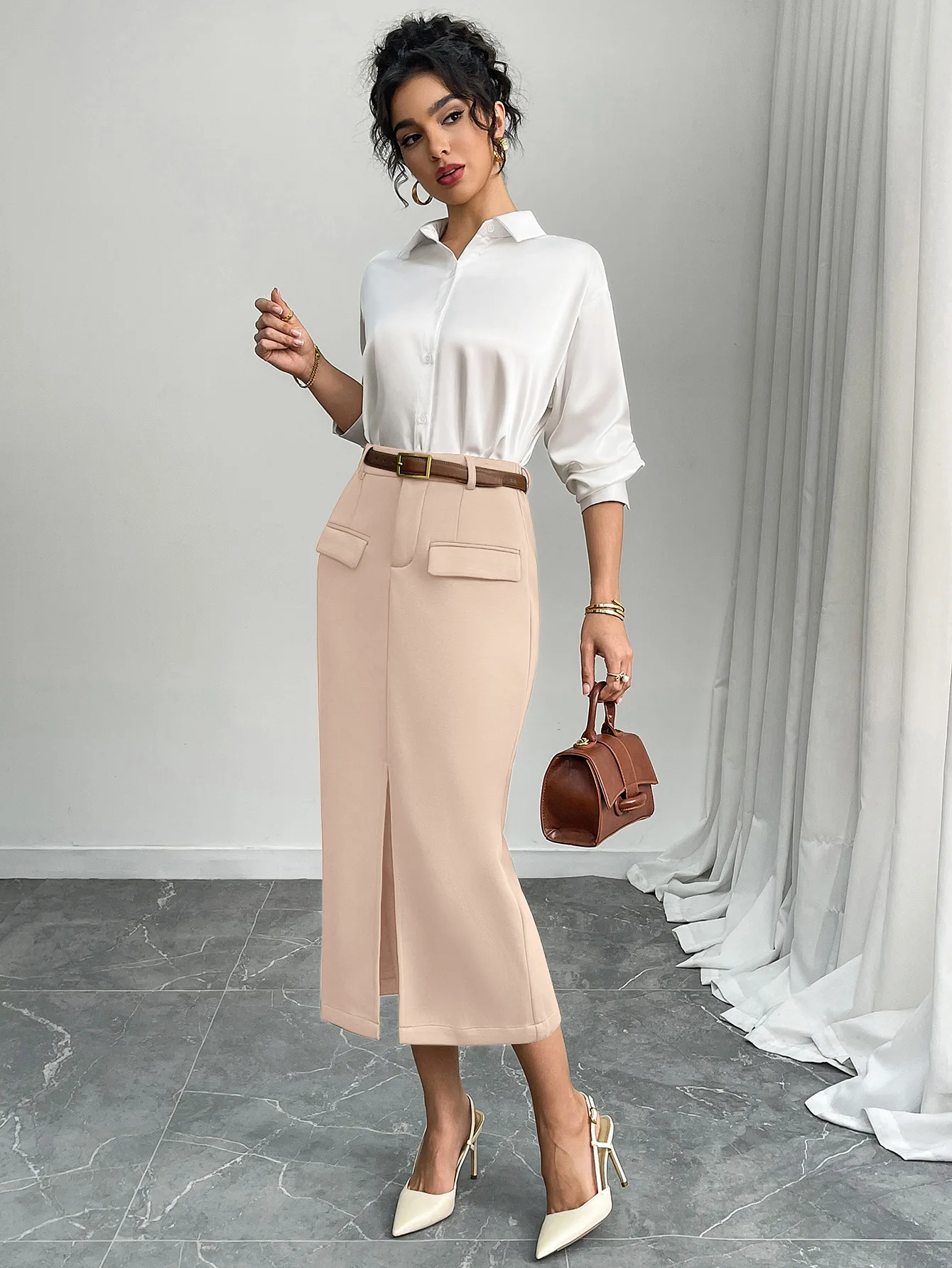 

Women's High Waist Split Skirt Fce Lined Ele Sle Ci Commute Polyester Fiber H pe Autumn Winter Skirt