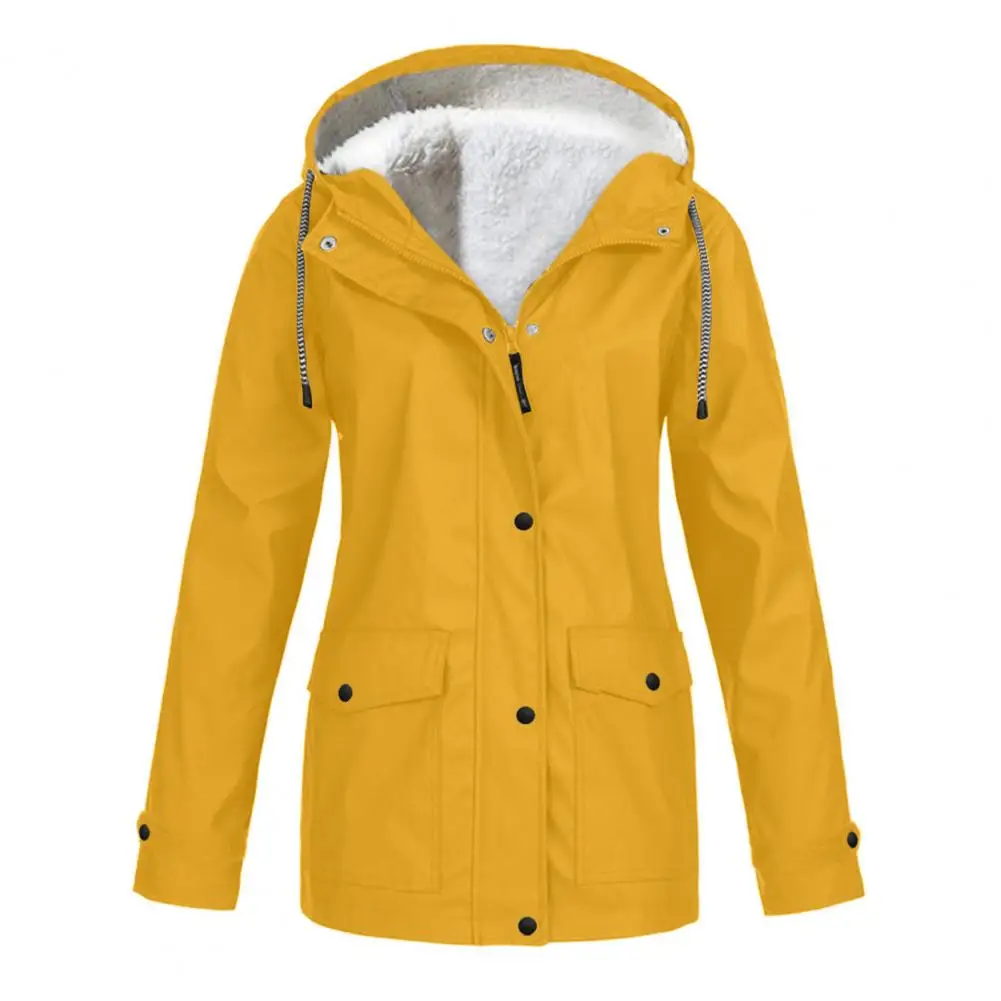 Thicken Women Winter Jacket Coat Fleece Hooded Press Button Zipper Outerwear Mid Length Parka Warm Down Jacket