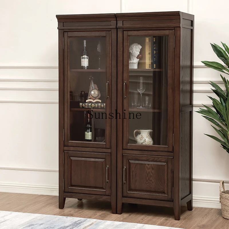 

Wall living room display home American glass door solid wood TV side wine cabinet