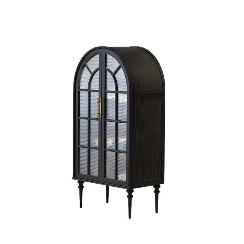 

French retro glass door solid wood wine cabinet, living room home American display cabinet, locker next to TV cabinet