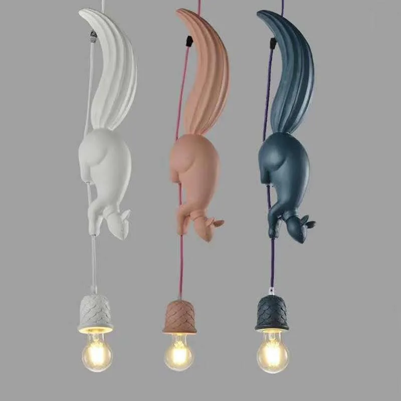 GHJUYIOL Nordic style creative restaurant bedroom children's personalized decoration animal squirrel resin pendant light