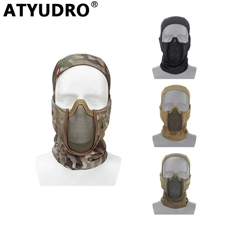 

ATYUDRO Hunting Safety Protective Headgear Sports Tactical Cap Steel Mesh Airsoft Paintball Masks Outdoor CS Shooting Equipment