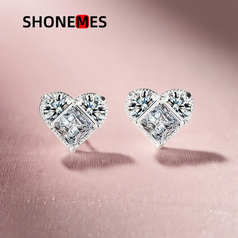 Shonemes Love Heart Stud Earrings Stylish Cubic Zirconia Daily Ear Jewelry Gifts for Women