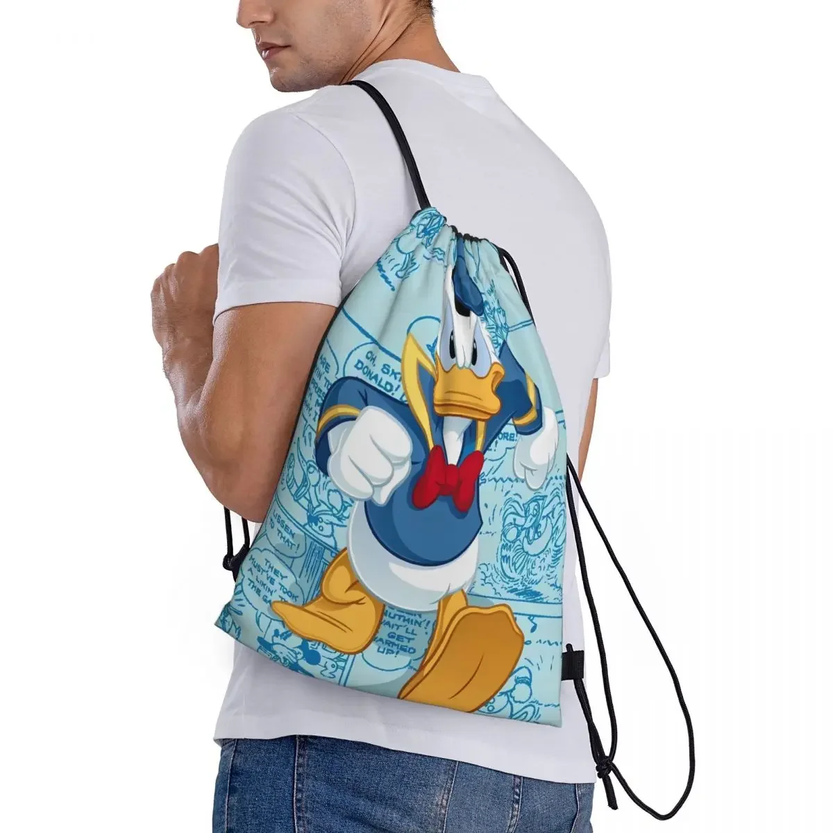 حقيبة ظهر رياضية برباط من دونالد داك، حقيبة ظهر رياضية للياقة البدنية والسفر في الهواء الطلق للنساء والرجال ذات سعة كبيرة للسباحة في صالة الألعاب الرياضية