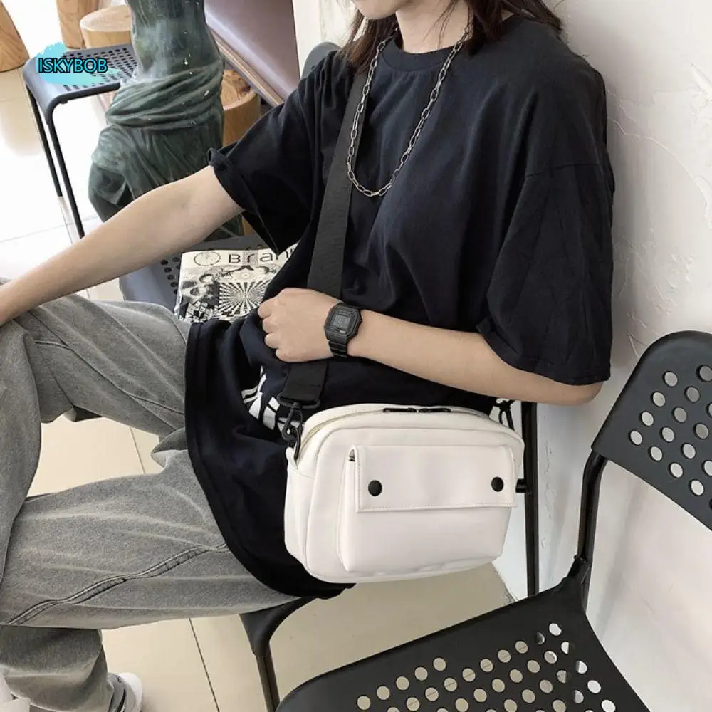 

Portable Korean Style Square Message Bag Causal Solid Color PU Crossbody Bag Large Capacity Sports Shoulder Bag Unisex