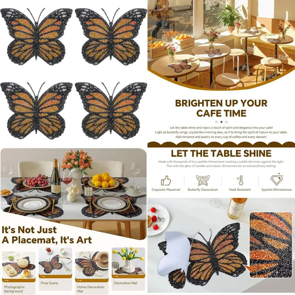 

Colorful Rhinestone Butterfly Placemats Set of 4, Elegant Kitchen Table Decor, Perfect Gift for Women and Friends