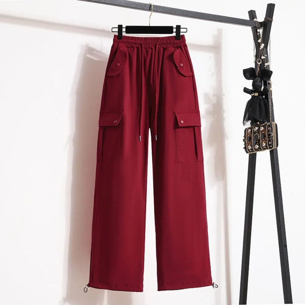 Wide Leg High Street Cargo Women's，Invisible Open Crotch Outdoor Sex，Autumn High Waist Loose Casual Pants，Pulling Rope Style