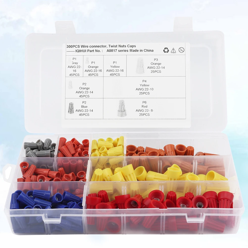 

300Pcs Durable Electrical Wire Connectors Assortment Set For Various Wire Gauges Spring Insert Terminal Nuts Cap Screw Terminals