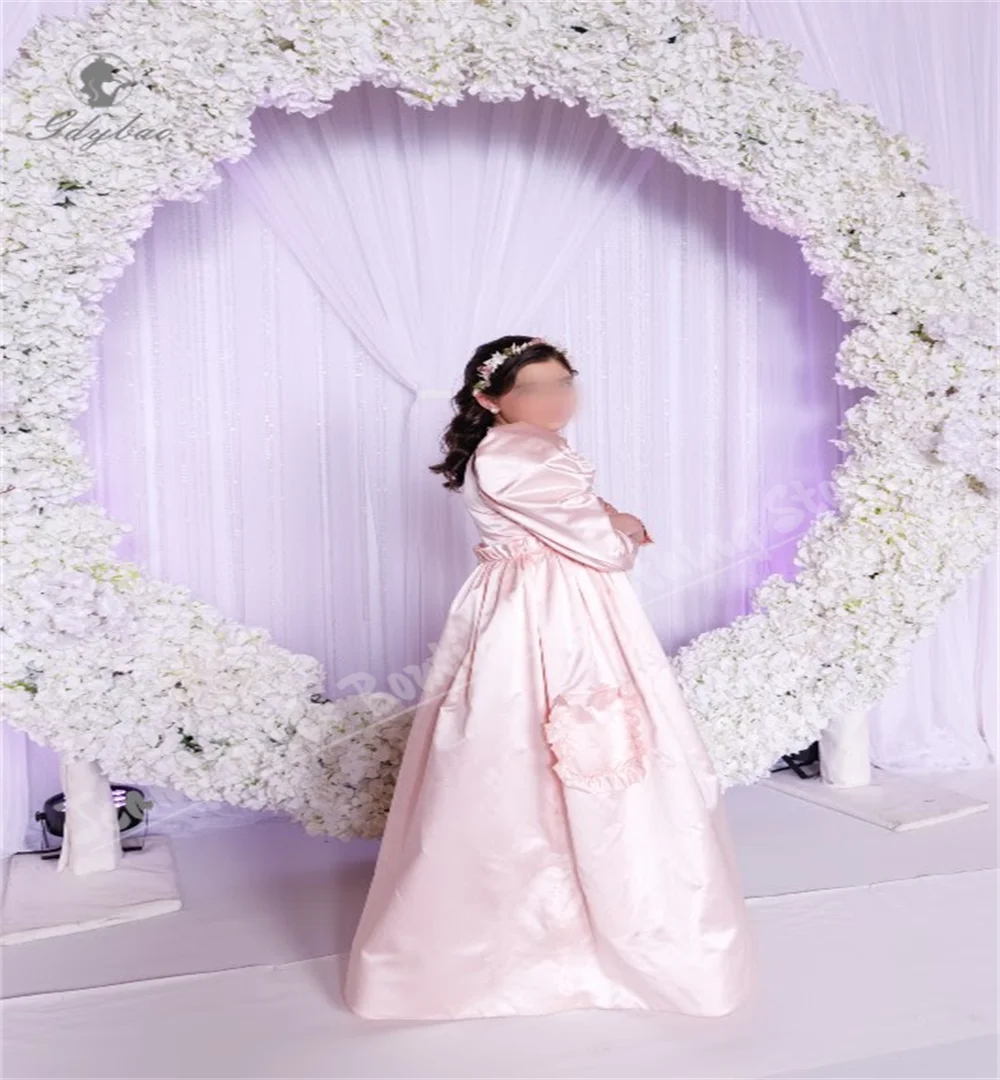 Children's Girly Dresses High-waist Satin Pleated Half-sleeve Custom Clothing For Youth Activities Banquet Performance