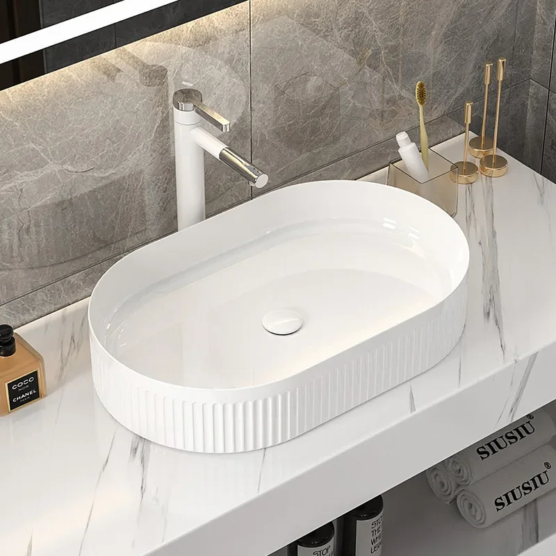 Washbasin, ceramic countertop basin, rectangular oval washbasin, washbasin, pure white washbasin