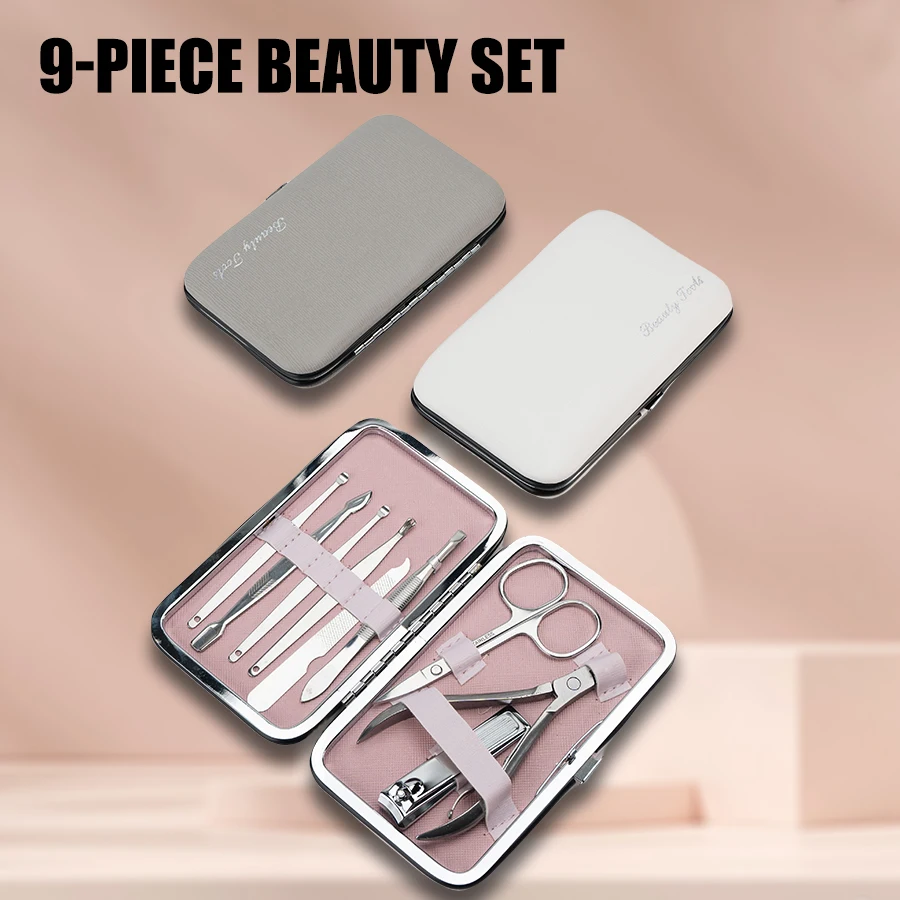 Home Nail Clipper 9 piece Set Large Opening Manicure Tool Unisex Mini Compact Gift Eyebrow Clip Tweezers