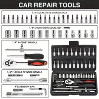 AIRAJ 46Pcs 1/4" Drive Socket Wrench Set, Ratchet Screwdriver & Bit Kit, Carbon Steel, Bestseller Auto Repair Hand Tool Set 2