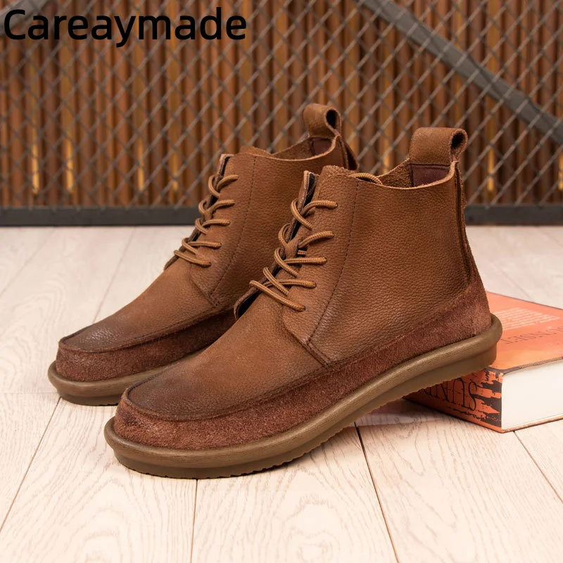 Careaymade-Handmade Genuine leather short boots,New Cowhide High Top Men\'s Casual Short Boots Women\'s big size Big toe Boots