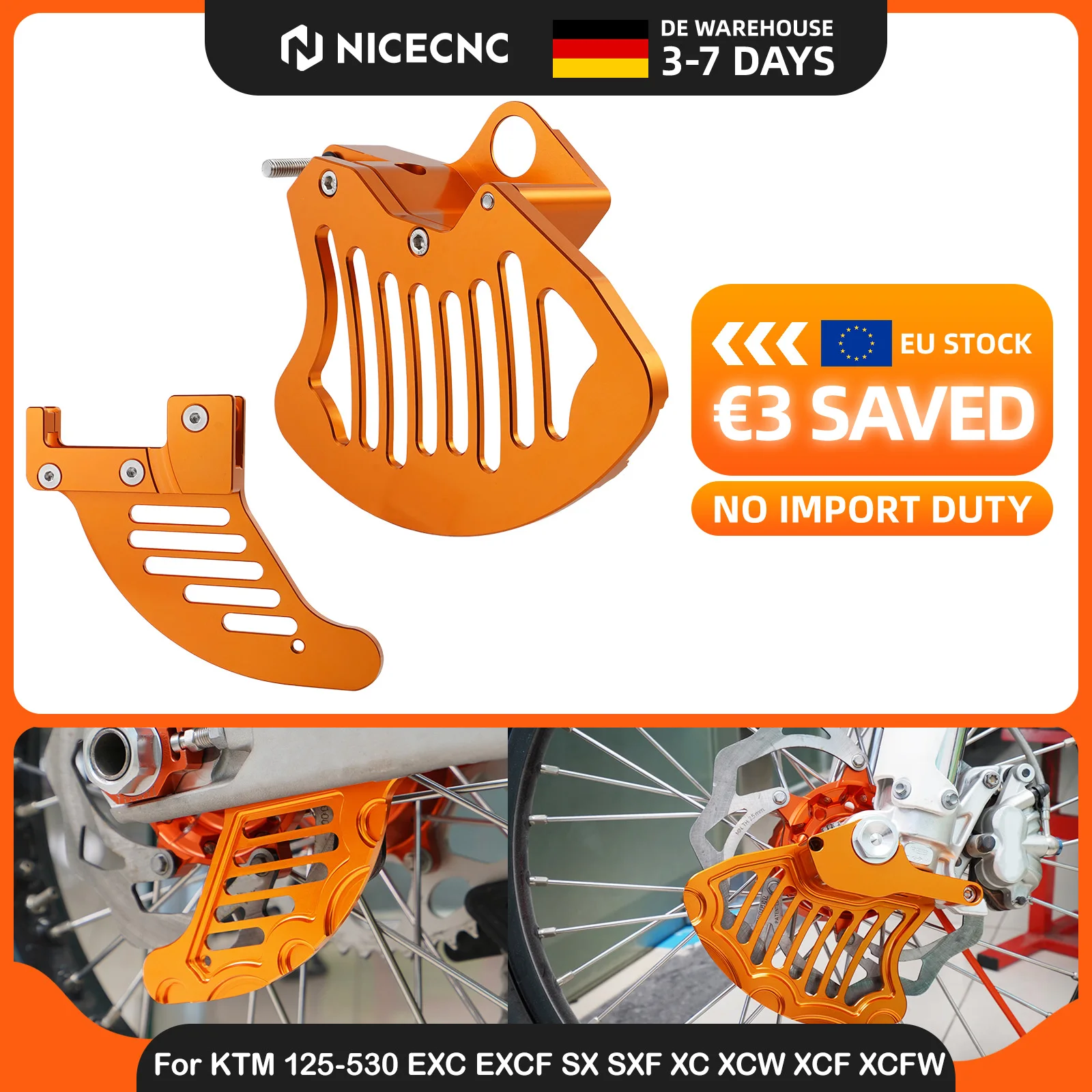 NICECNC Protezione per disco freno anteriore e posteriore per KTM EXC 300 2016-2023, accessori KTM EXC-F 350 SX 125 SXF 450 XC XCF XCW TPi 6D, per GasGas EC 300 2021-2023, Husqvarna TE 300 FE 450